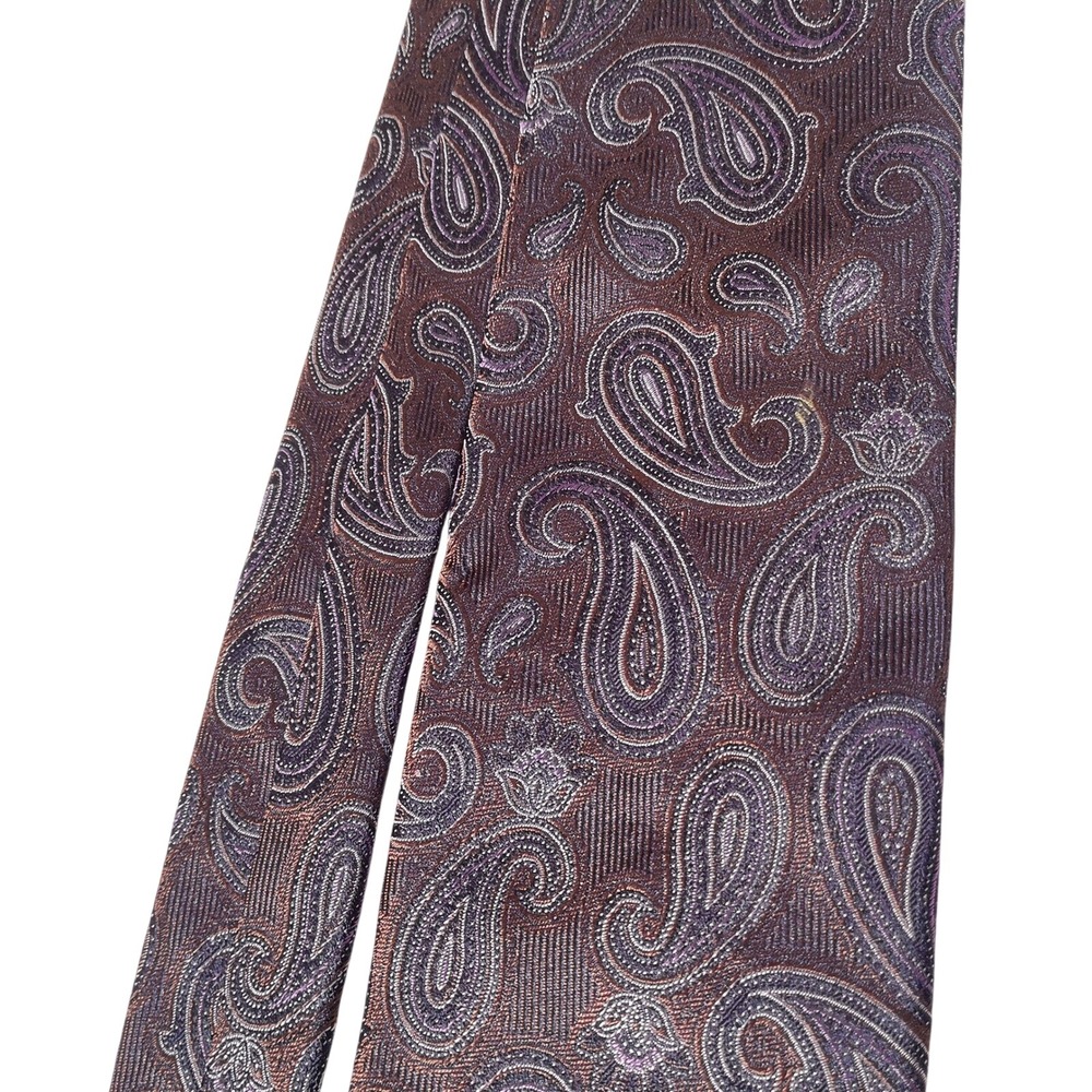 Eton Made in Italy Silk Paisley Tie Purple Brown Silver Approx. 3" x 60.5"